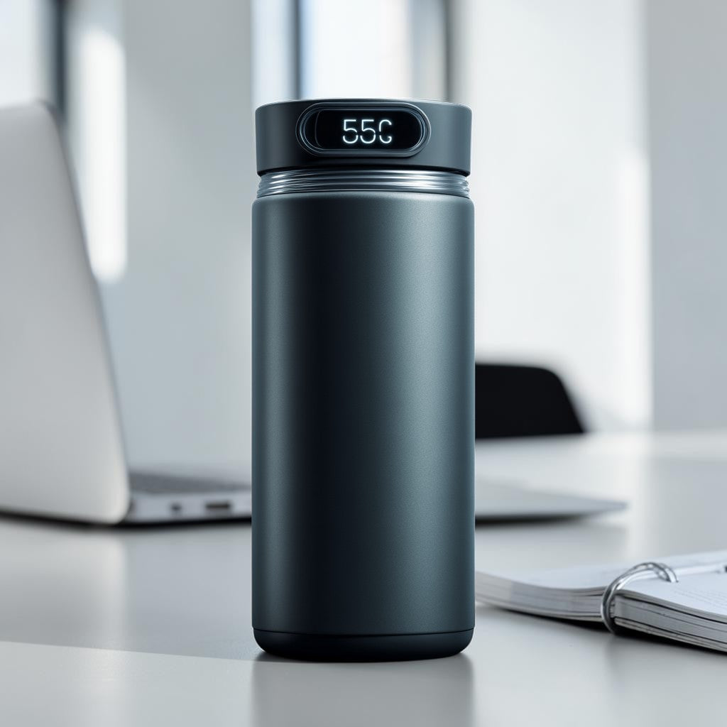 Minimalist Stainless Steel Smart Thermal Coffee Mug with LED Temperature Display - 14oz / 400ml