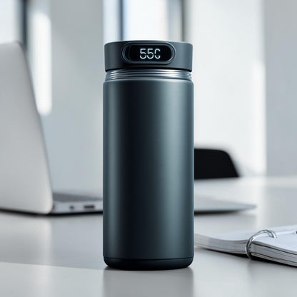 Minimalist Stainless Steel Smart Thermal Coffee Mug with LED Temperature Display - 14oz / 400ml