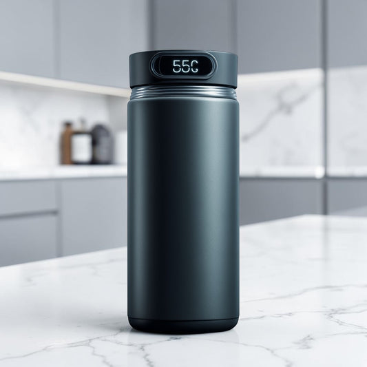 Minimalist Stainless Steel Smart Thermal Coffee Mug with LED Temperature Display - 14oz / 400ml